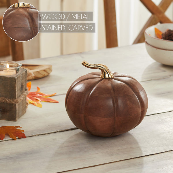 Heirloom Rustic Wooden Pumpkin Decor Chestnut Solid Wood Handcrafted Fall Autumn Harvest Tabletop Accent 6.5x7x7 Inches