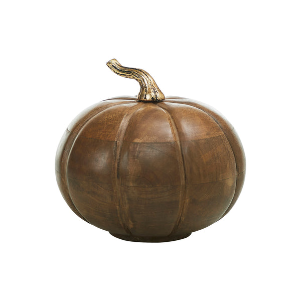 Heirloom Walnut Brown Wooden Pumpkin Fall Farmhouse Tabletop Autumn Decor 6.5x7x7