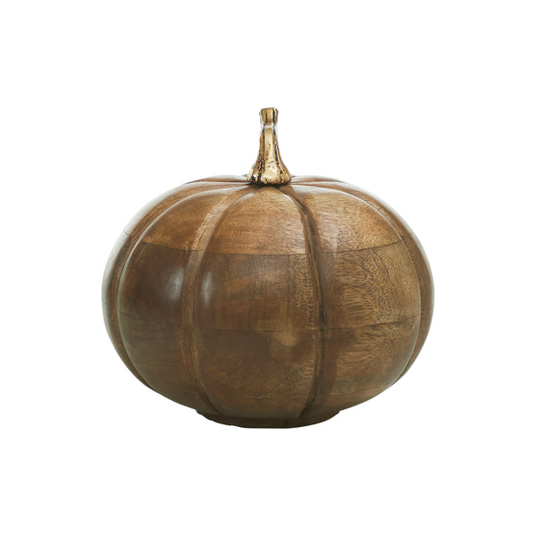 Heirloom Walnut Brown Wooden Pumpkin Fall Farmhouse Tabletop Autumn Decor 6.5x7x7