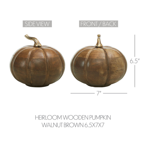 Heirloom Walnut Brown Wooden Pumpkin Fall Farmhouse Tabletop Autumn Decor 6.5x7x7