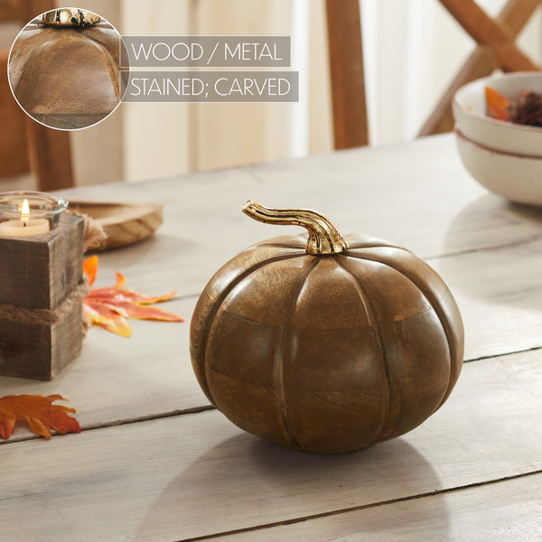 Heirloom Walnut Brown Wooden Pumpkin Fall Farmhouse Tabletop Autumn Decor 6.5x7x7