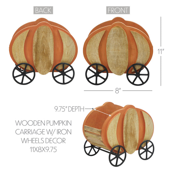 Rustic Wooden Pumpkin Carriage with Iron Wheels Fall Harvest Farmhouse Tabletop Accent Decor 11 Tall