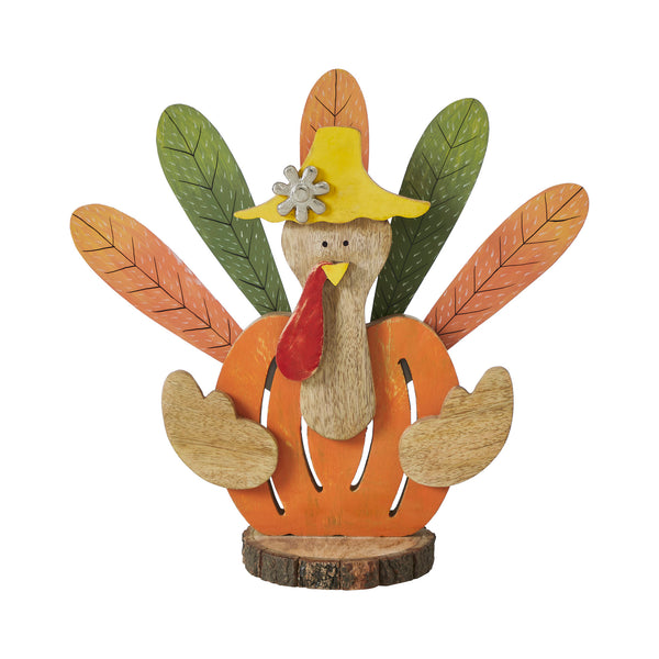 Whimsical Rustic Wooden Turkey Figurine Fall Thanksgiving Tabletop Home Decor