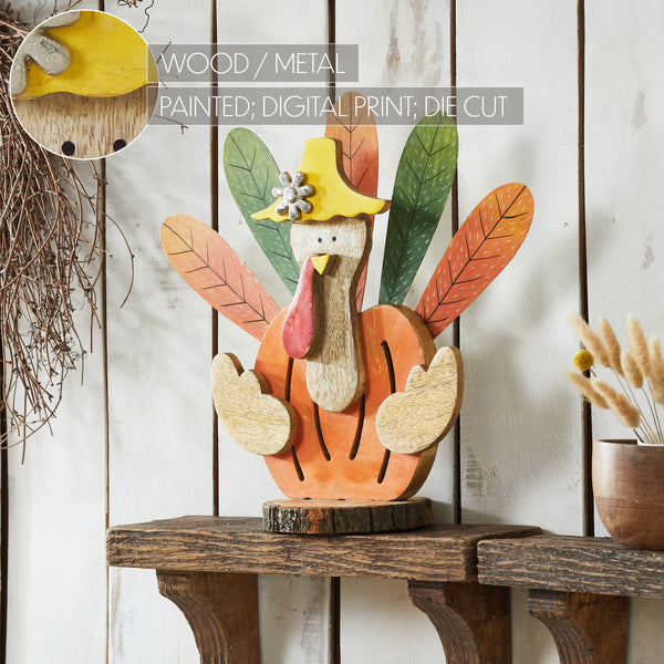 Whimsical Rustic Wooden Turkey Figurine Fall Thanksgiving Tabletop Home Decor