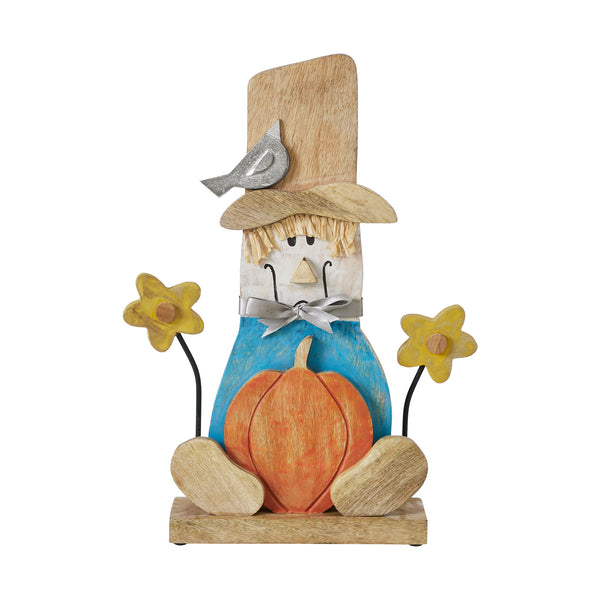 Whimsical Wooden Scarecrow Fall Outdoor Decor for Garden & Porch Rustic Hand Painted Harvest Home Accent 16.5in H