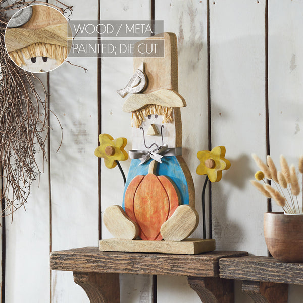 Whimsical Wooden Scarecrow Fall Outdoor Decor for Garden & Porch Rustic Hand Painted Harvest Home Accent 16.5in H