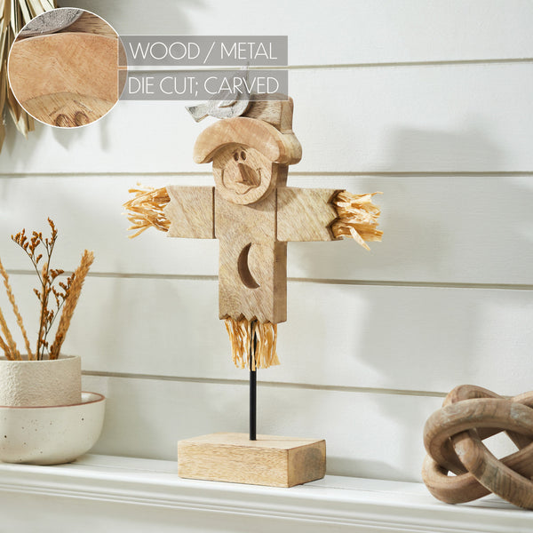 Natural Wooden Scarecrow Figurine 16.25 Rustic Fall Halloween Decor Farmhouse Harvest Tabletop Accent