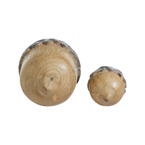 Natural Wood Acorn Decor Set of 2 Rustic Fall Tabletop Accents & Autumn Home Decorations, 2.75 & 4.5 Figurines