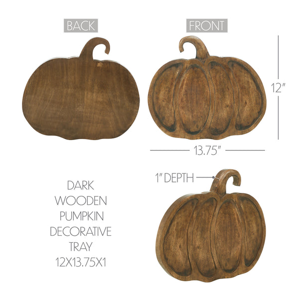 Rustic Dark Wood Pumpkin Fall Decorative Serving Tray Autumn Harvest Table Centerpiece Accent Decor 12 x 13.75 x 1 Inch