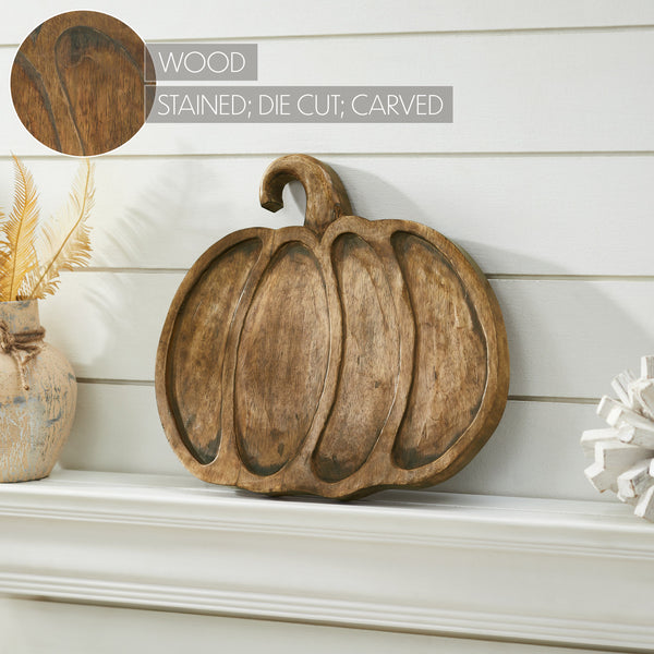 Rustic Dark Wood Pumpkin Fall Decorative Serving Tray Autumn Harvest Table Centerpiece Accent Decor 12 x 13.75 x 1 Inch