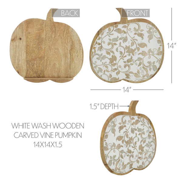 Whitewash Wood Carved Vine Pumpkin Fall Harvest Tabletop Decor 14x14x1.5 Inch