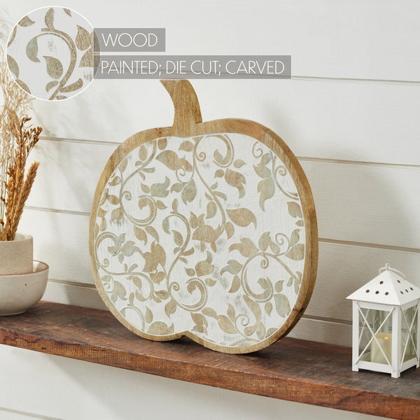 Whitewash Wood Carved Vine Pumpkin Fall Harvest Tabletop Decor 14x14x1.5 Inch