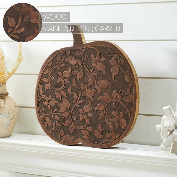 Dark Rustic Wooden Carved Vine Pumpkin 14 Farmhouse Fall Home Decor Accent