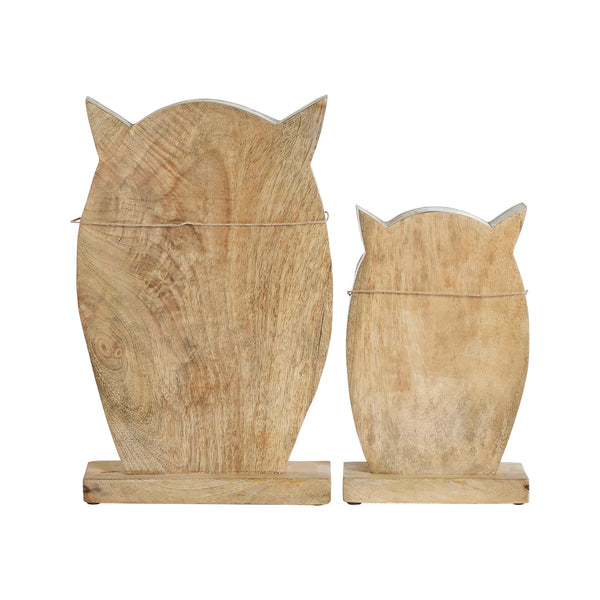 Natural Wooden Owl Decor Statues, Hand Carved Solid Wood Figurines, Set of 2 Rustic Farmhouse Home Accents (9.75 inch & 13.25 inch)