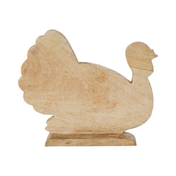 Whitewash Wooden Carved Turkey Tabletop Decor Rustic Farmhouse Harvest Fall Thanksgiving Leaf Figurine Accent 11.5 x 13.5 x 2.5 Inches