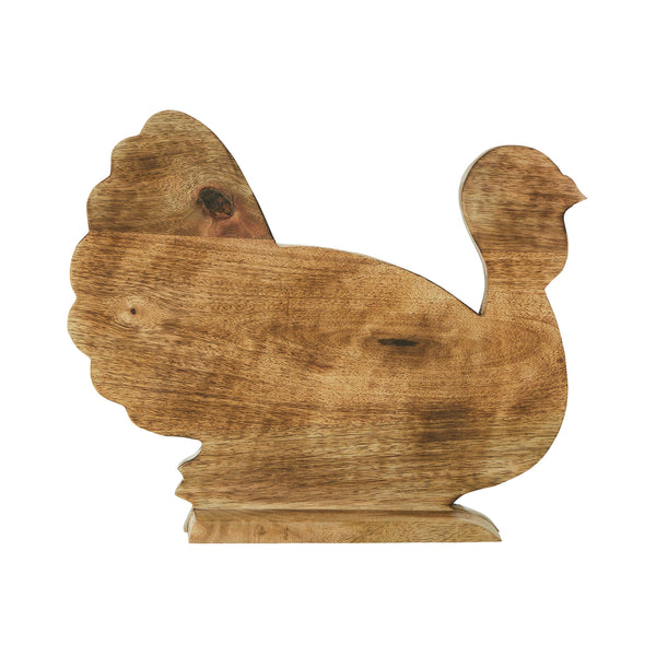 Rustic Dark Wood Carved Turkey Figurine, Autumn Fall Harvest Thanksgiving Tabletop Decor 11.5x13.5x2.5 inches