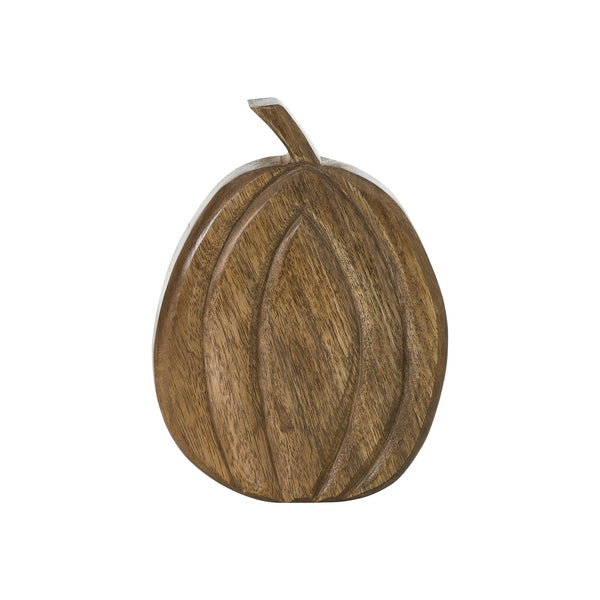 Carved Wood Pumpkin Fall Decor Rustic Walnut Brown Tabletop Accent 8x6x1.5 inch
