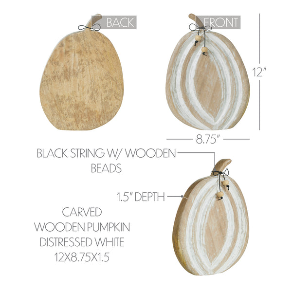 Distressed White Carved Wooden Pumpkin Rustic Farmhouse Fall Autumn Home Decor 12x8.75x1.5 Seasonal Tabletop Accent