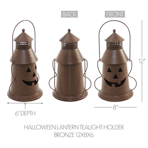 Halloween Spooky Bronze Metal Lantern Tealight Candle Holder Decorative Home Accent 12x8x6