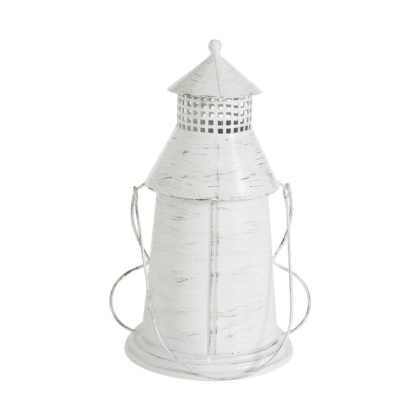 Antique White Distressed Halloween Decorative Metal Lantern Spooky Tealight Candle Holder Fall Seasonal Home Accent 12x8x6