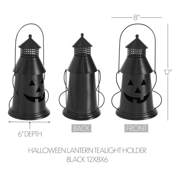 Black Halloween Spooky Decorative Metal Lantern Tealight & Votive Candle Holder Indoor Tabletop Accent Decor 12 Inch Tall