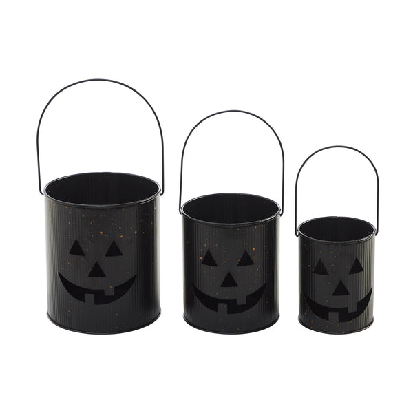 Halloween Plastic Jack O Lantern Buckets Set of 3 Assorted 5 6 7 Pumpkin Pails for Trick or Treat & Party Decor