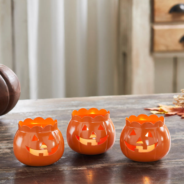 Jack-O-Lantern Candle Holder Orange Set of 3 - 3x3.5x3.5