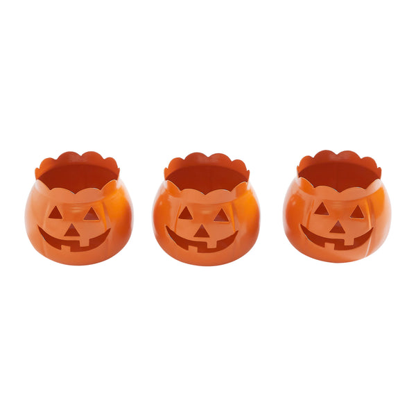 Halloween Jack O Lantern Pumpkin Votive & Tealight Candle Holders (Set of 3) Orange Fall Tabletop Decor 3.5