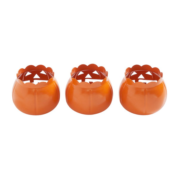 Halloween Jack O Lantern Pumpkin Votive & Tealight Candle Holders (Set of 3) Orange Fall Tabletop Decor 3.5