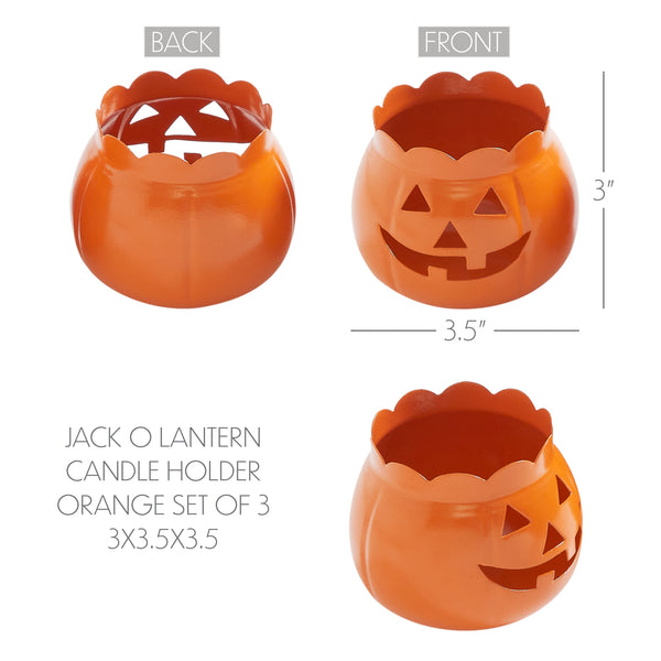 Halloween Jack O Lantern Pumpkin Votive & Tealight Candle Holders (Set of 3) Orange Fall Tabletop Decor 3.5