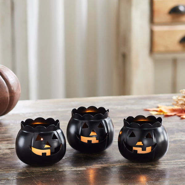 Jack-O-Lantern Candle Holder Black Set of 3 - 3x3.5x3.5