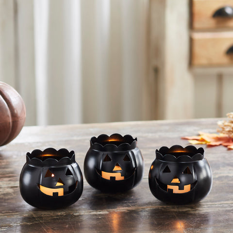 Jack-O-Lantern Candle Holder Black Set of 3 - 3x3.5x3.5