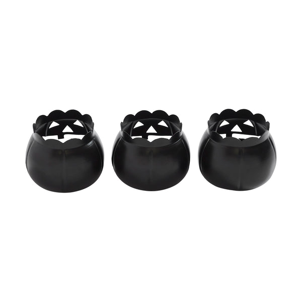 Halloween Black Jack O Lantern Candle Holder Set of 3 Spooky Pumpkin Tabletop Votive & Tea Light Decor, 3.5inch