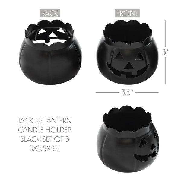 Halloween Black Jack O Lantern Candle Holder Set of 3 Spooky Pumpkin Tabletop Votive & Tea Light Decor, 3.5inch