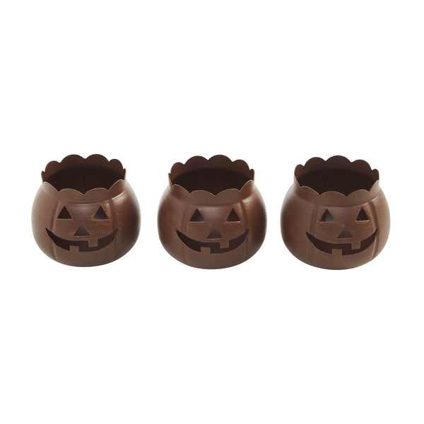 Halloween Tabletop Bronze Jack O Lantern Votive Holders Set of 3 for Fall Decor, 3.5 Inch