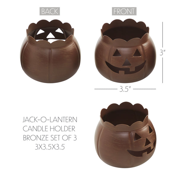 Halloween Tabletop Bronze Jack O Lantern Votive Holders Set of 3 for Fall Decor, 3.5 Inch