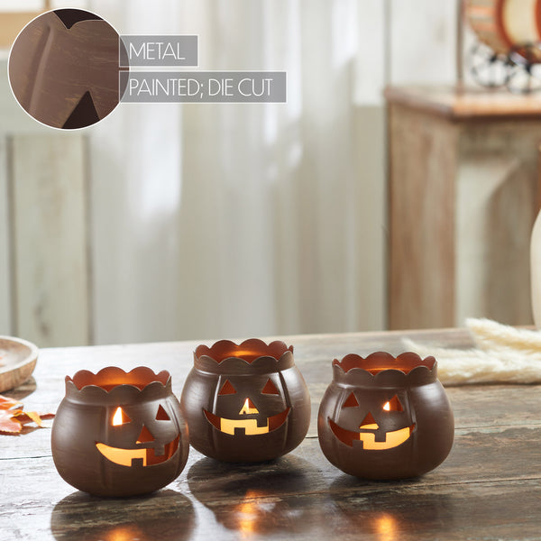 Halloween Tabletop Bronze Jack O Lantern Votive Holders Set of 3 for Fall Decor, 3.5 Inch
