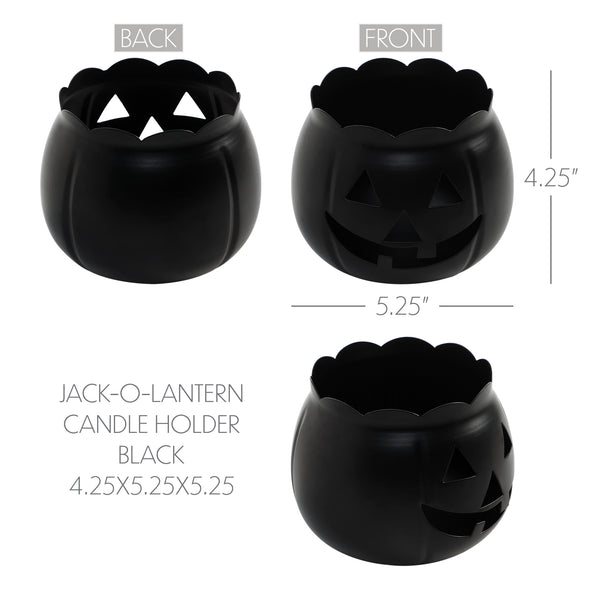 Black Jack O Lantern Halloween Votive Candle Holder, Fall Pumpkin Decor, 4.25x5.25x5.25