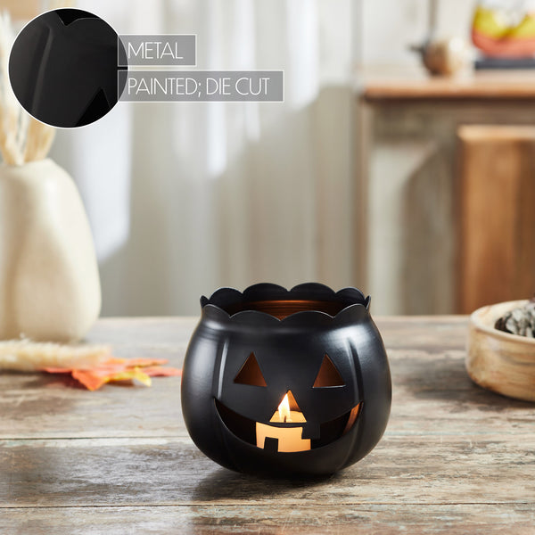 Black Jack O Lantern Halloween Votive Candle Holder, Fall Pumpkin Decor, 4.25x5.25x5.25