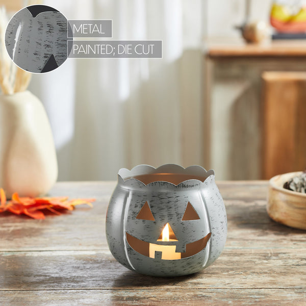 Decorative Halloween Jack O Lantern Candle Holder Antique Grey Fall Tabletop Decor 4.25x5.25x5.25