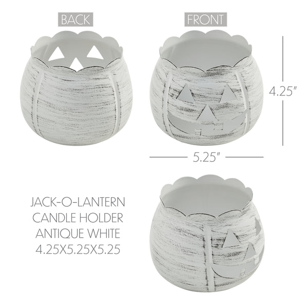 Halloween Jack O Lantern Pumpkin Candle Holder Antique White Fall Tabletop Decor 4.25x5.25x5.25