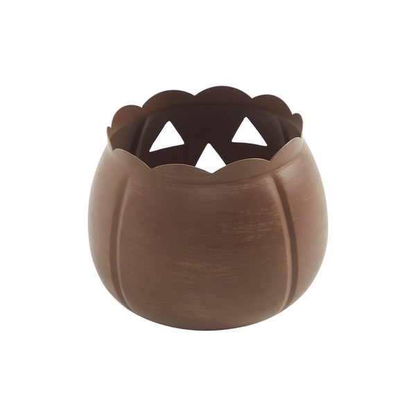 Halloween Bronze Jack O Lantern Votive Candle Holder Fall Pumpkin Metal Tabletop Decor 4.25in x 5.25in