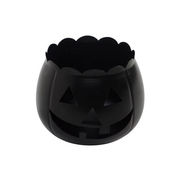 Halloween Black Jack O Lantern Decorative Candle Holder Spooky Pumpkin Votive Lantern 6.25in H x 7.5in W x 7.5in D Seasonal Accent