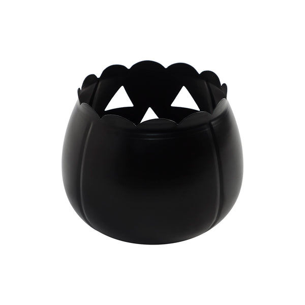 Halloween Black Jack O Lantern Decorative Candle Holder Spooky Pumpkin Votive Lantern 6.25in H x 7.5in W x 7.5in D Seasonal Accent