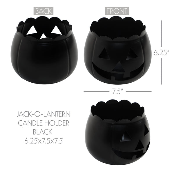 Halloween Black Jack O Lantern Decorative Candle Holder Spooky Pumpkin Votive Lantern 6.25in H x 7.5in W x 7.5in D Seasonal Accent