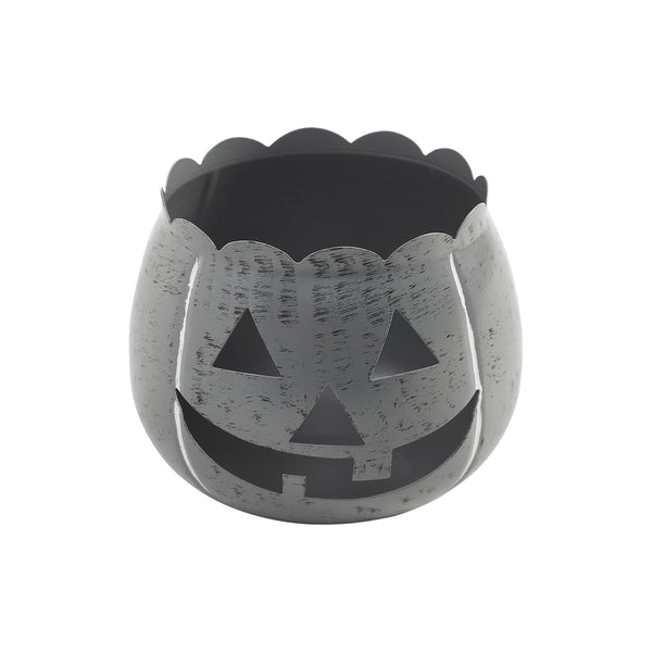 Halloween Jack O Lantern Candle Holder Antique Grey Fall Tabletop Seasonal Decor 6.25x7.5x7.5 Inch