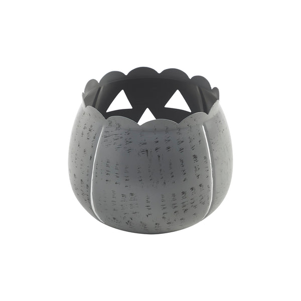 Halloween Jack O Lantern Candle Holder Antique Grey Fall Tabletop Seasonal Decor 6.25x7.5x7.5 Inch