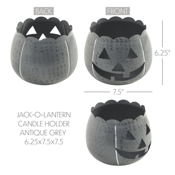 Halloween Jack O Lantern Candle Holder Antique Grey Fall Tabletop Seasonal Decor 6.25x7.5x7.5 Inch