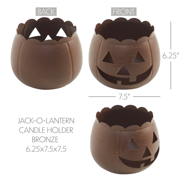 Bronze Jack O Lantern Votive Tealight Candle Holder, Spooky Halloween Fall Metal Decor 6.25x7.5x7.5 Inch