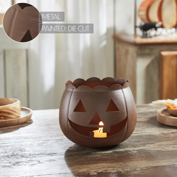 Bronze Jack O Lantern Votive Tealight Candle Holder, Spooky Halloween Fall Metal Decor 6.25x7.5x7.5 Inch